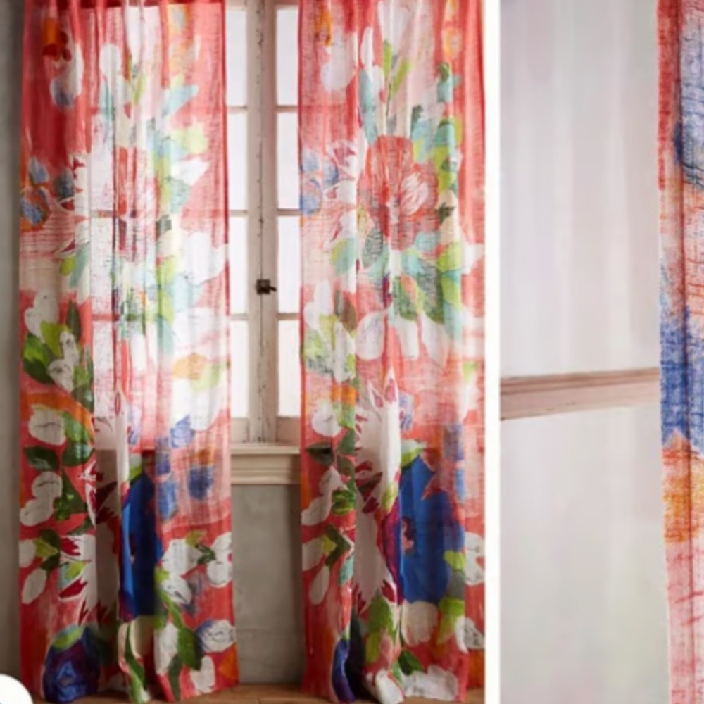 Anthropologie Floral Curtains in Red and Blue